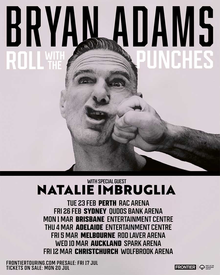 Bryan Adams announces Roll with the Punches Australia New Zealand tour 2027 poster