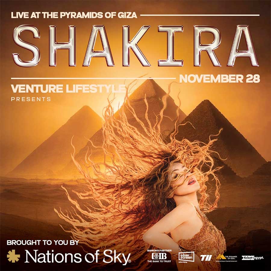 Shakira plays pyramids at Giza 2026 poster